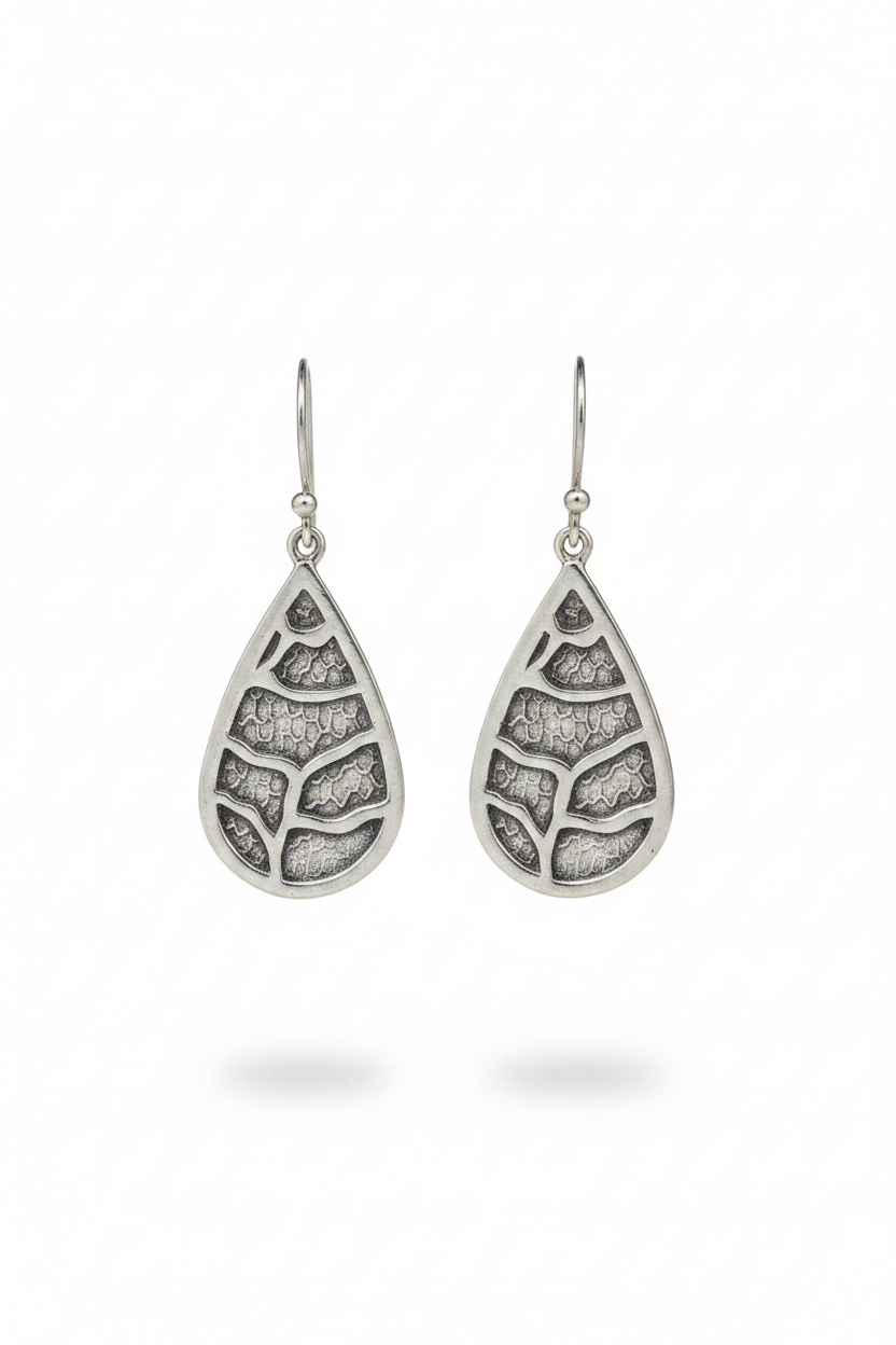 925 Sterling Silver Teardrop Earrings, Leaf Pattern Earrings, Nature Inspired Dangle Earrings, Boho Silver Jewelry, Gift for Her