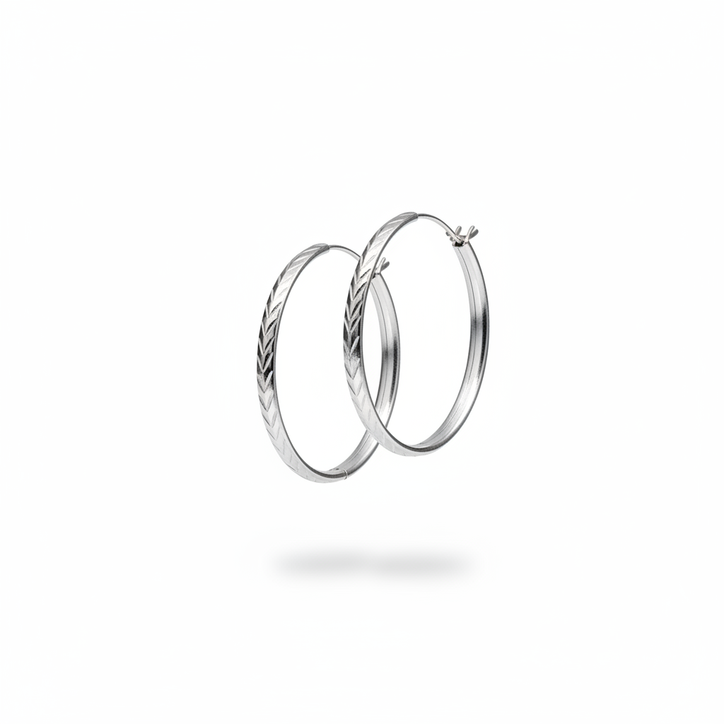 925 Sterling Silver Engraved Hoop Earrings, Lightweight Minimalist Everyday Jewelry
