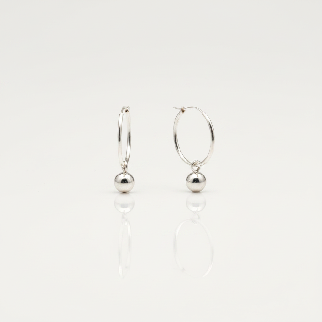 925 Sterling Silver Hoop Earrings, Silver Ball Hoop Earrings, Minimalist Earrings, Everyday Jewelry, Gift for Her