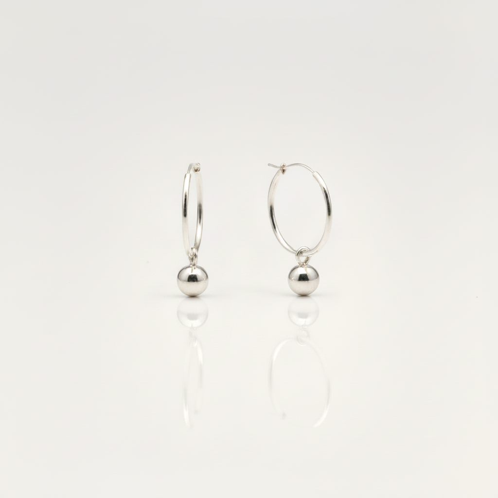 925 Sterling Silver Hoop Earrings, Silver Ball Hoop Earrings, Minimalist Earrings, Everyday Jewelry, Gift for Her