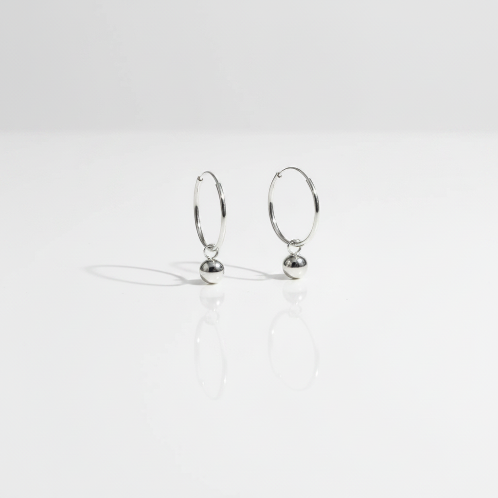 925 Sterling Silver Hoop Earrings, Silver Ball Hoop Earrings, Minimalist Earrings, Everyday Jewelry, Gift for Her