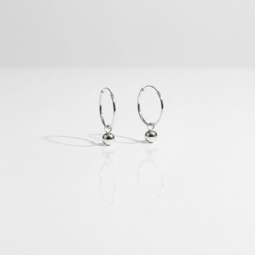 925 Sterling Silver Hoop Earrings, Silver Ball Hoop Earrings, Minimalist Earrings, Everyday Jewelry, Gift for Her
