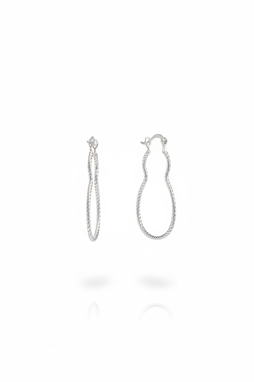 925 Sterling Silver Teardrop Hoop Earrings, Twisted Silver Hoops, Minimalist Earrings, Everyday Jewelry Gift for Her