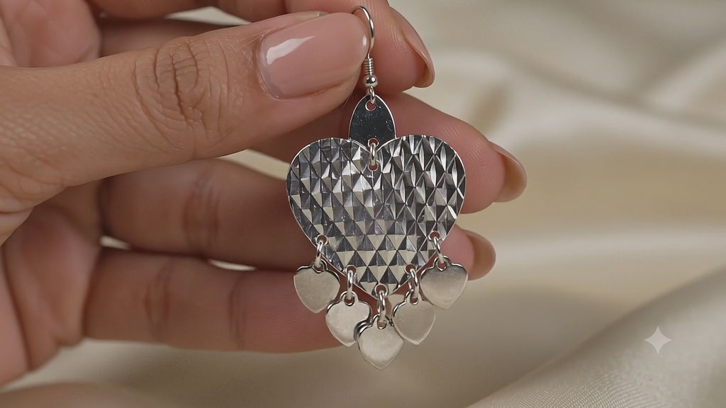 Textured Sterling Silver Heart Dangle Earrings – Layered Charm Statement Jewelry