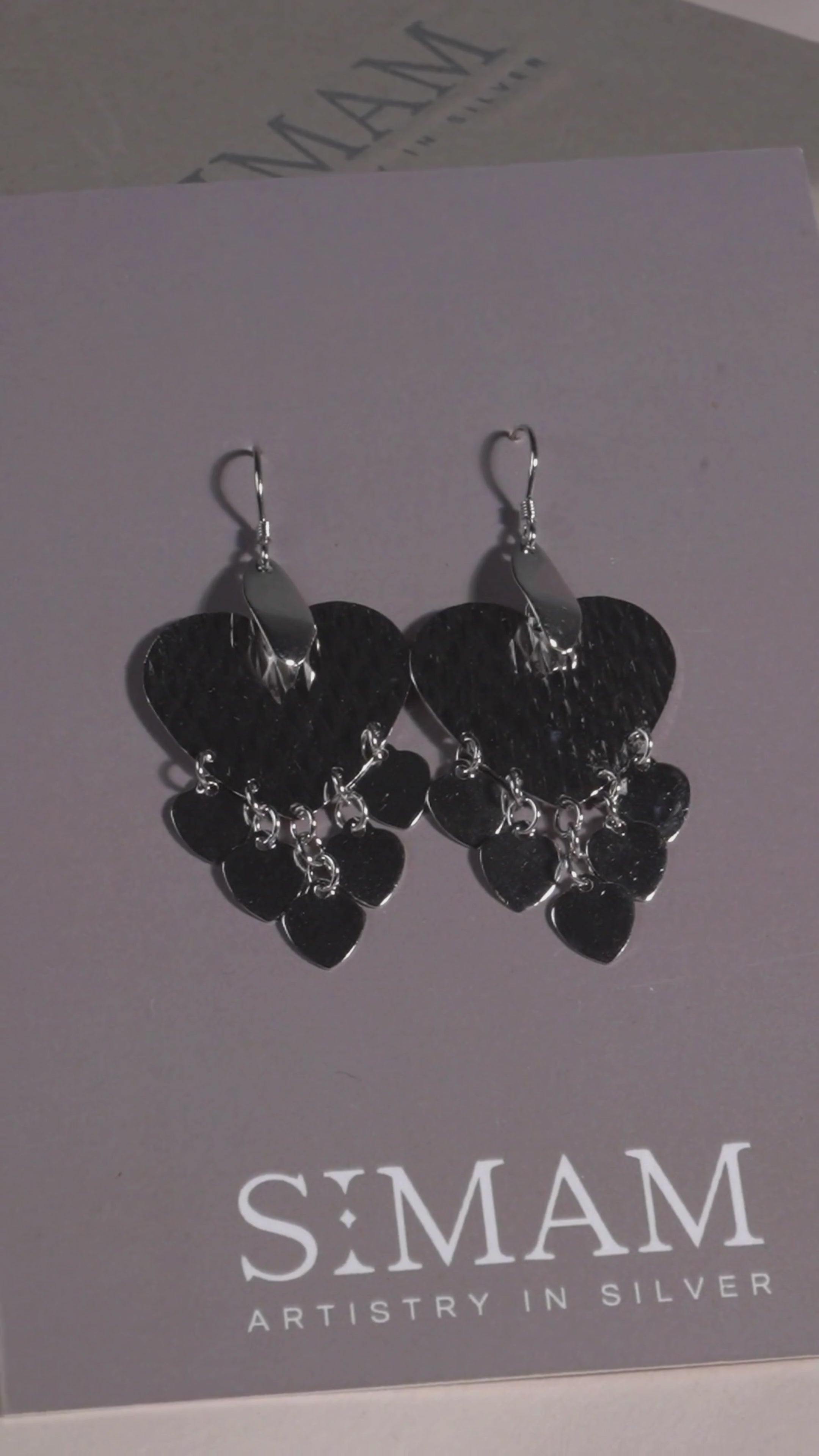 Textured Silver Heart Dangle Earrings: Mixed Metal Romantic Jewelry