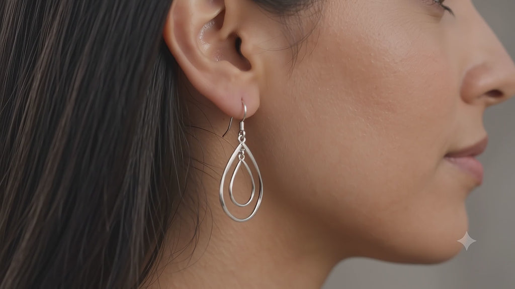 925 Sterling Silver Double Hoop Earrings: Modern Geometric Dangle Jewelry