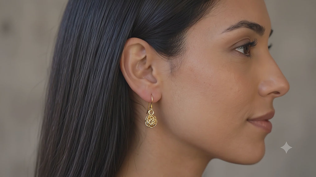 Sterling Silver 14K Gold Plated Dangle Earrings, Floral Rose Jewelry, Minimalist Design