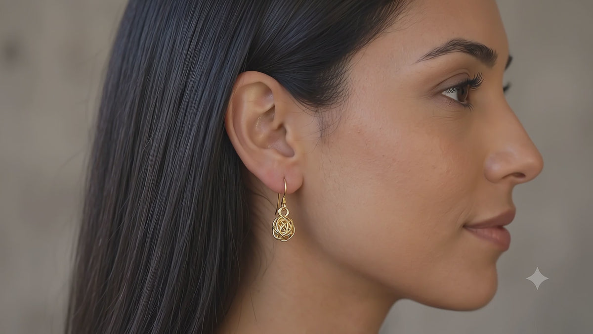 Sterling Silver 14K Gold Plated Dangle Earrings, Floral Rose Jewelry, Minimalist Design