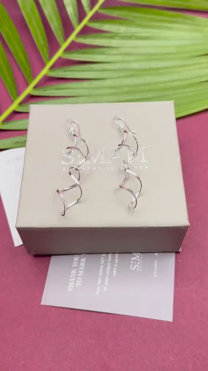 925 Sterling Silver Spiral Dangle Earrings, Twisted Drop Earrings, Modern Minimalist Earrings, Long Silver Statement Earrings, Gift for Her