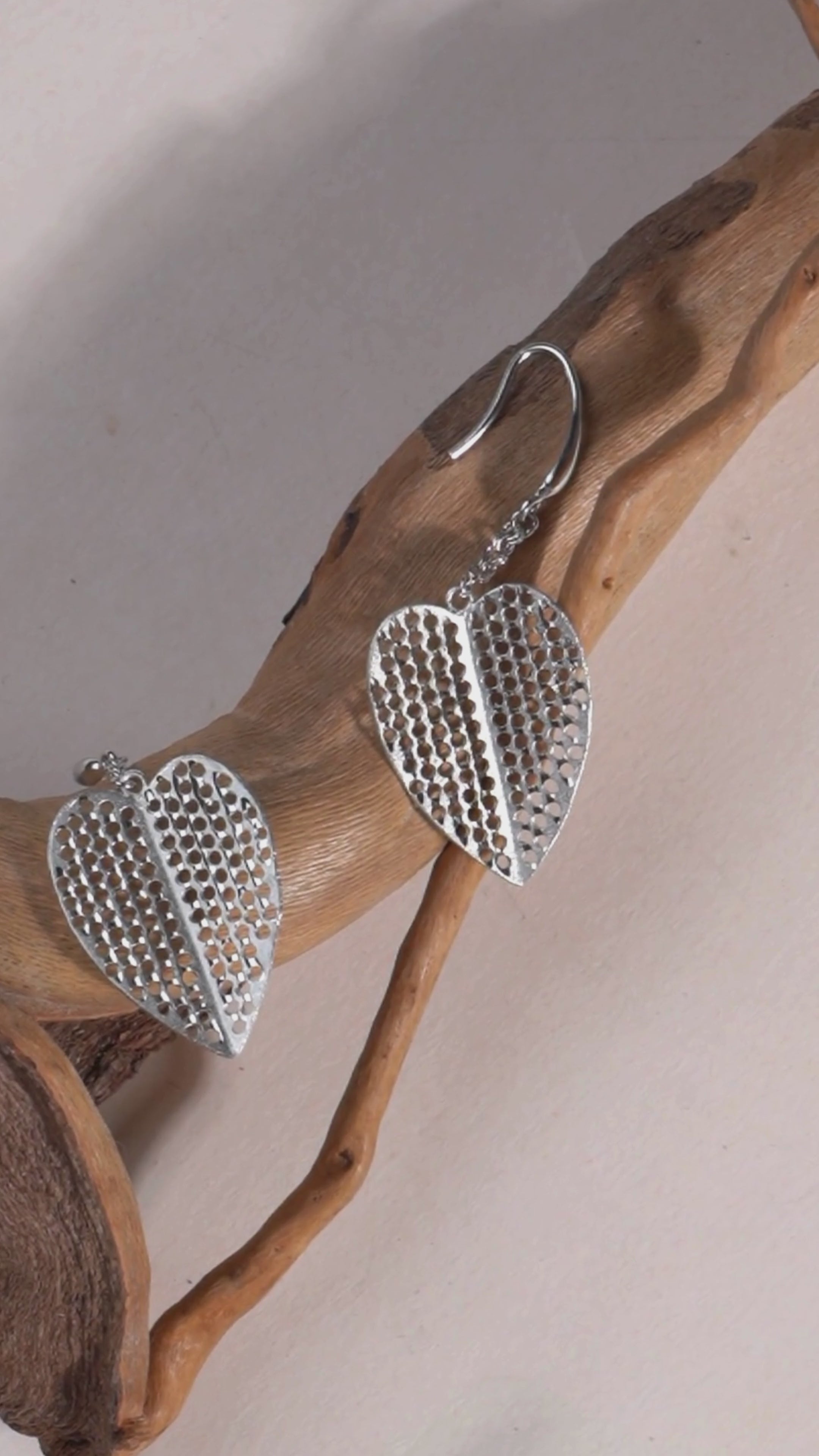 Sterling Silver Leaf Dangle Earrings | Textured Heart Leaf Drops | Minimalist Boho Jewelry for Women