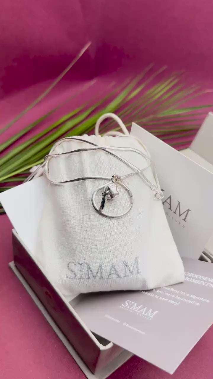 Sterling Silver Abstract Pendant Necklace | Modern Snake Chain