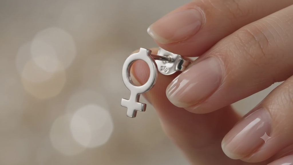 Sterling Silver Unisex Gender Symbol Stud Earrings – Minimalist Daily Wear Jewelry