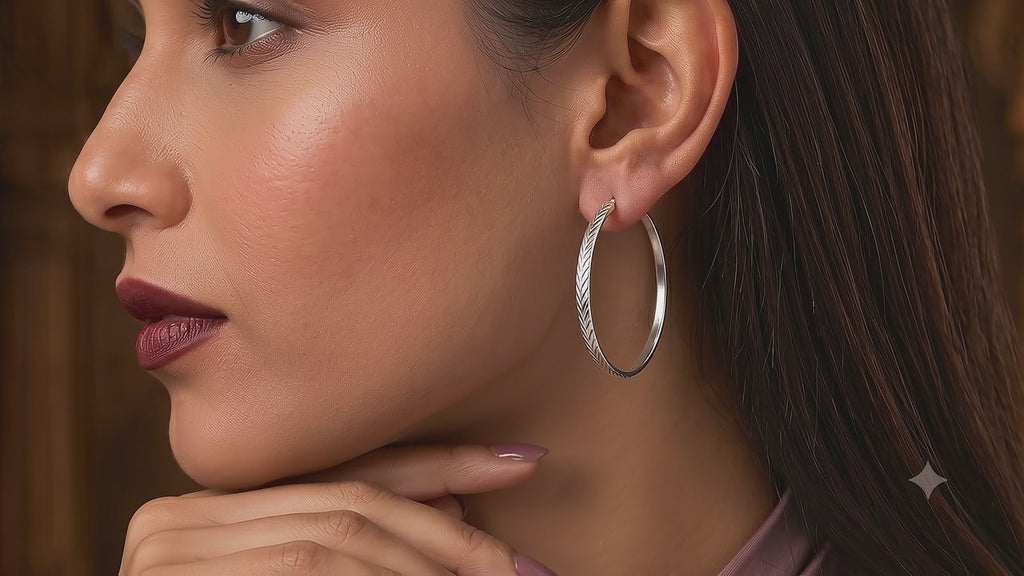 925 Sterling Silver Engraved Hoop Earrings, Lightweight Minimalist Everyday Jewelry