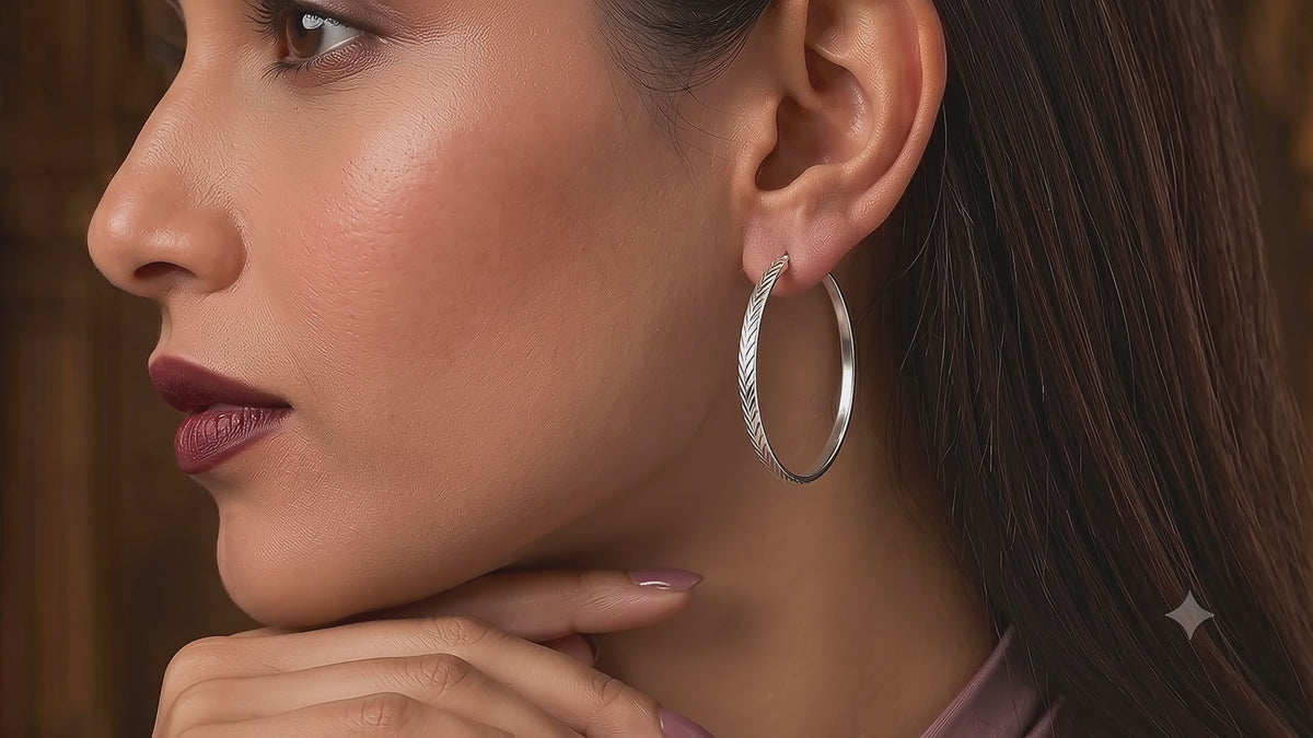 925 Sterling Silver Engraved Hoop Earrings, Lightweight Minimalist Everyday Jewelry