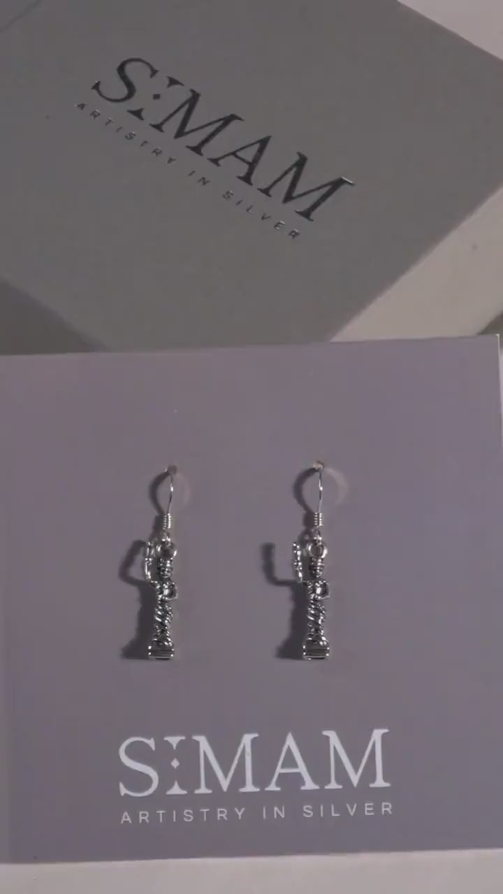 Sterling Silver Lady Dangle Earrings, Handcrafted Novelty Artisan Jewelry