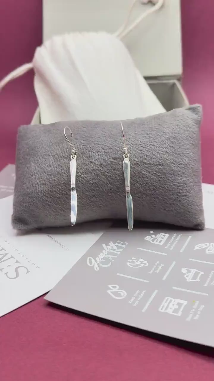Knife Pendant Necklace & Dangle Earrings Set | Minimalist Silver Jewelry