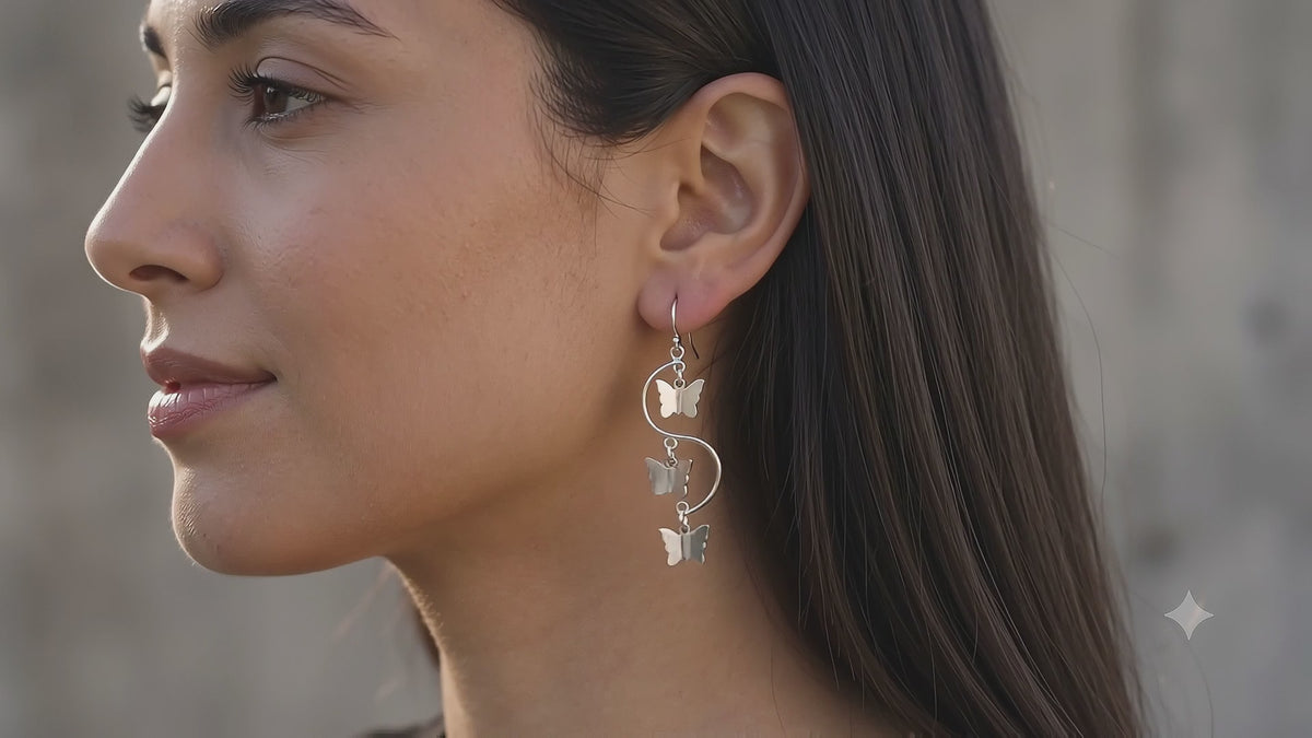 Sterling Silver Butterfly Dangle Earrings – Minimalist Boho Jewelry