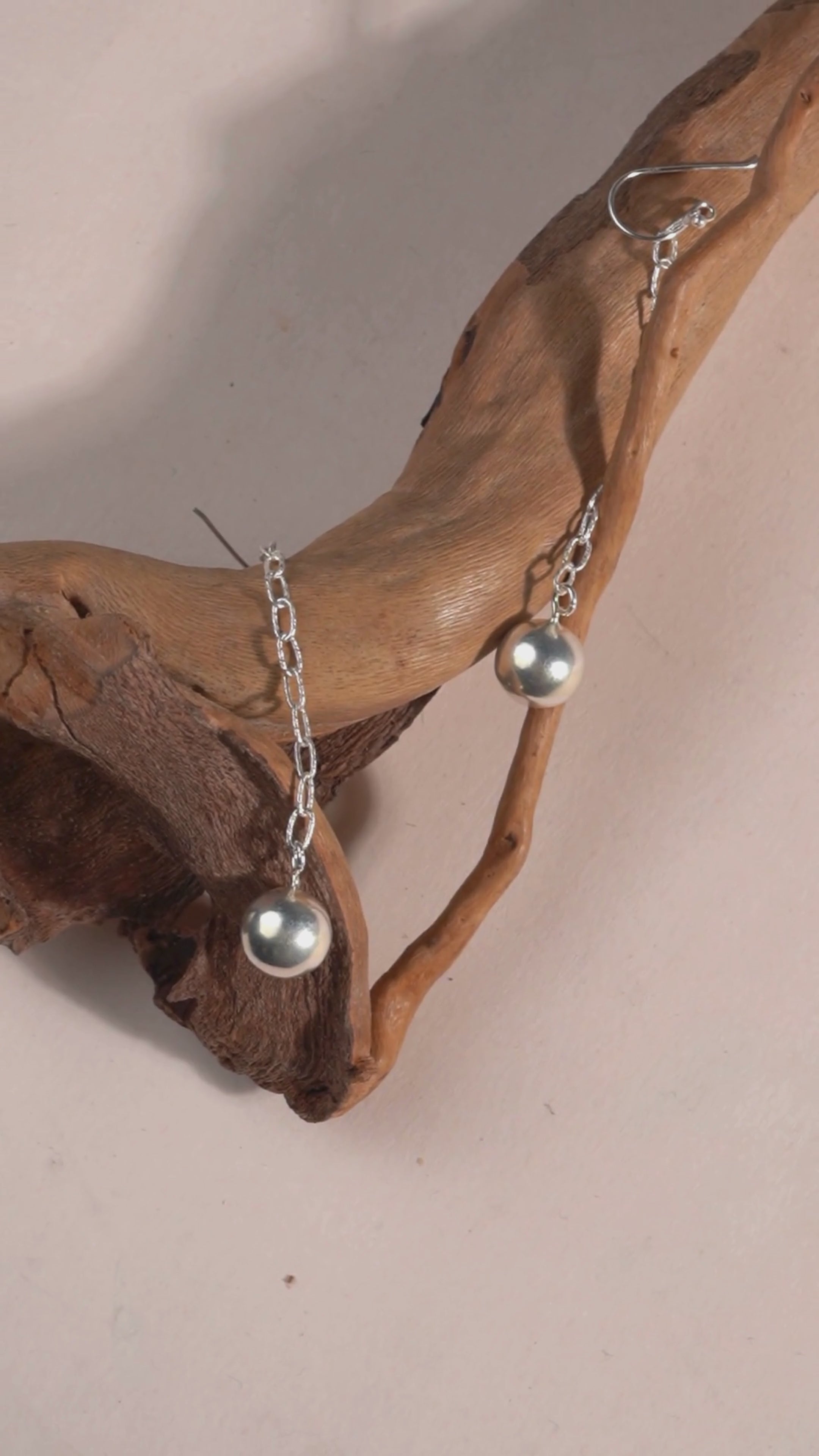 925 Sterling Silver Chain Drop Earrings: Minimalist Dainty Sphere Design, Polished High Shine