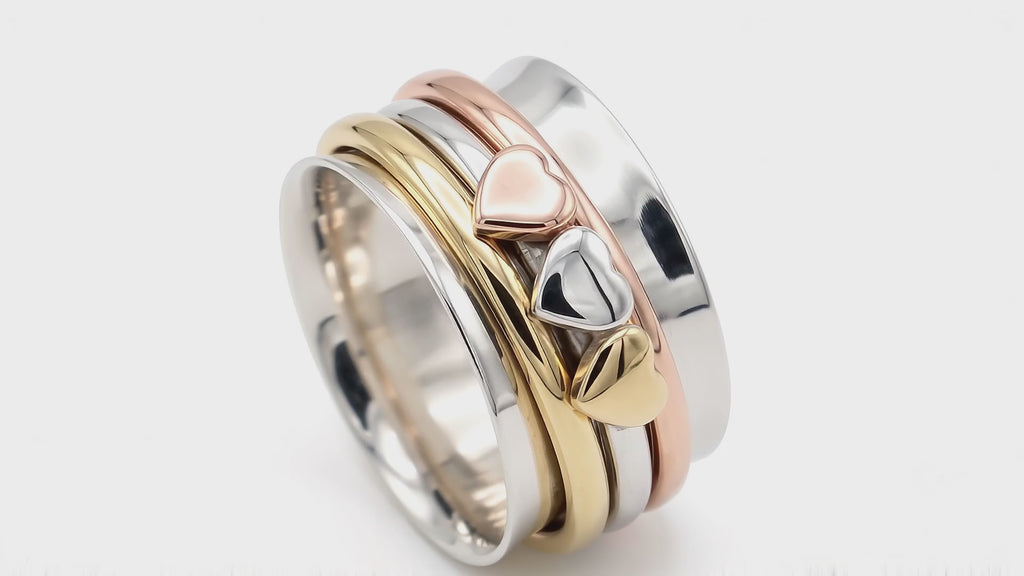Heart Spinner Ring | Mixed Metal Stacking Band | Boho Jewelry