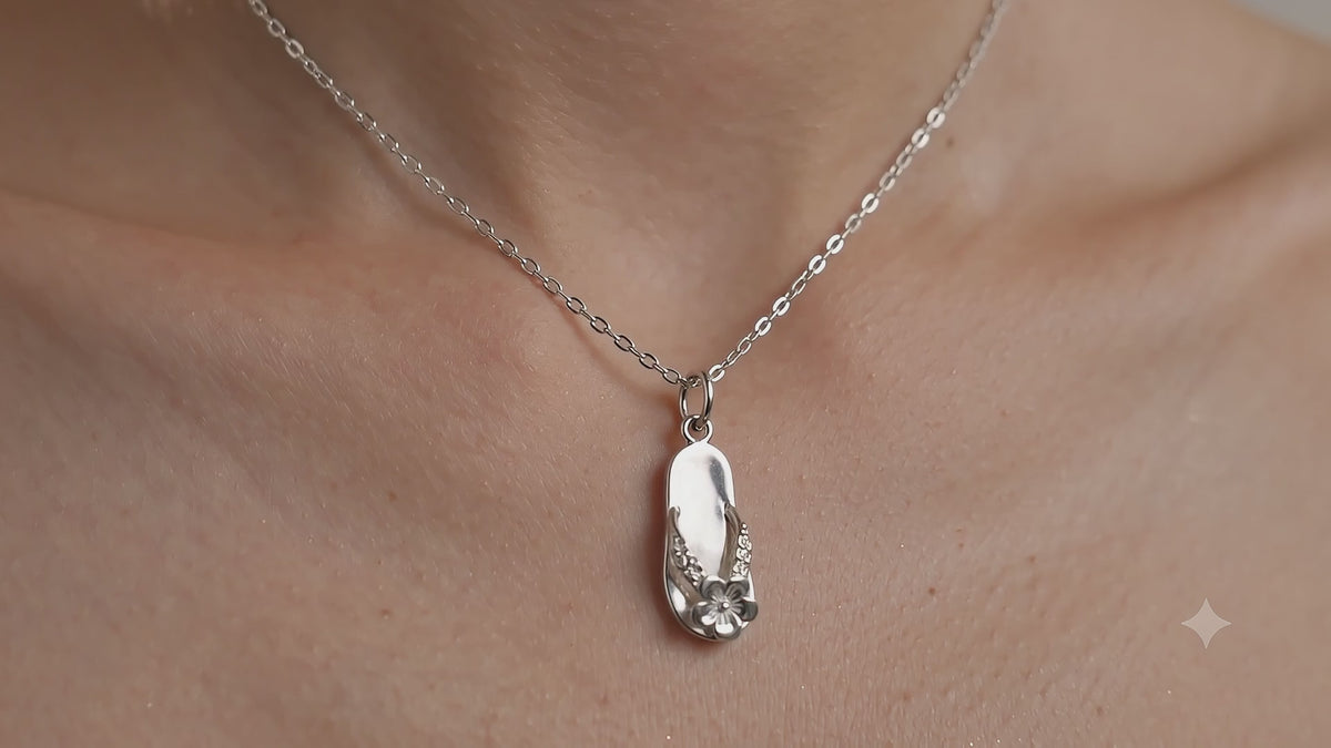 Sterling Silver Flip Flop Necklace – Floral Beach Sandal Pendant