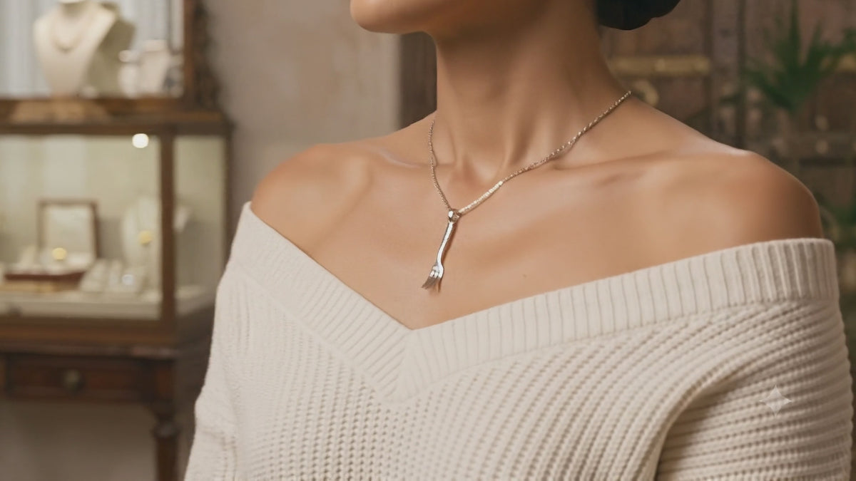 Sterling Silver Fork Jewelry Set | Quirky Dangle Earrings & Pendant