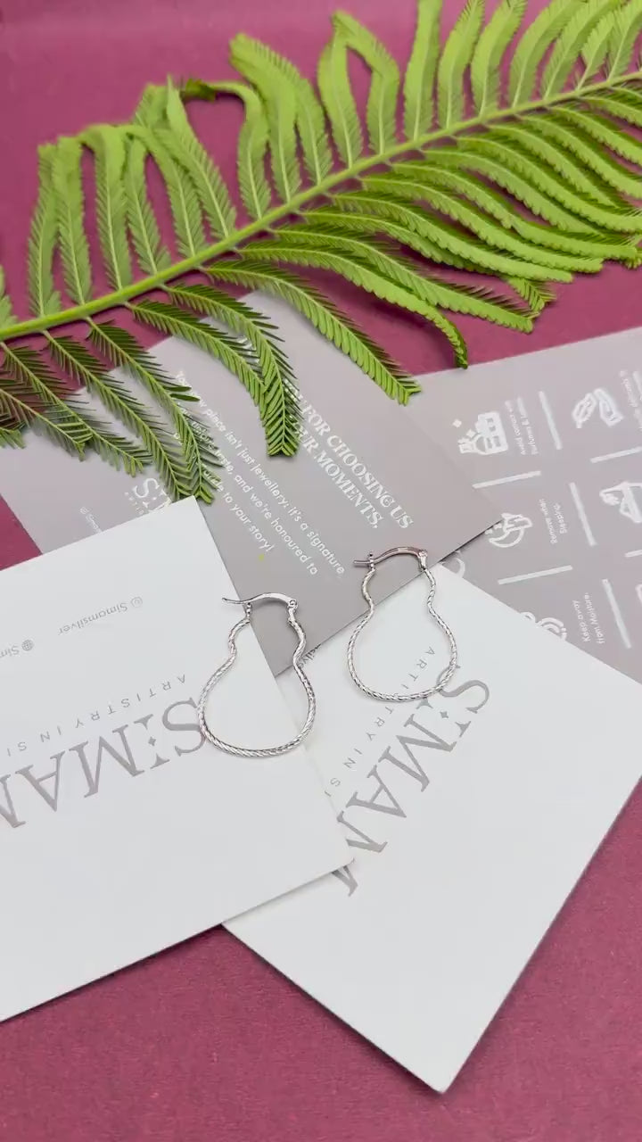 925 Sterling Silver Teardrop Hoop Earrings, Twisted Silver Hoops, Minimalist Earrings, Everyday Jewelry Gift for Her