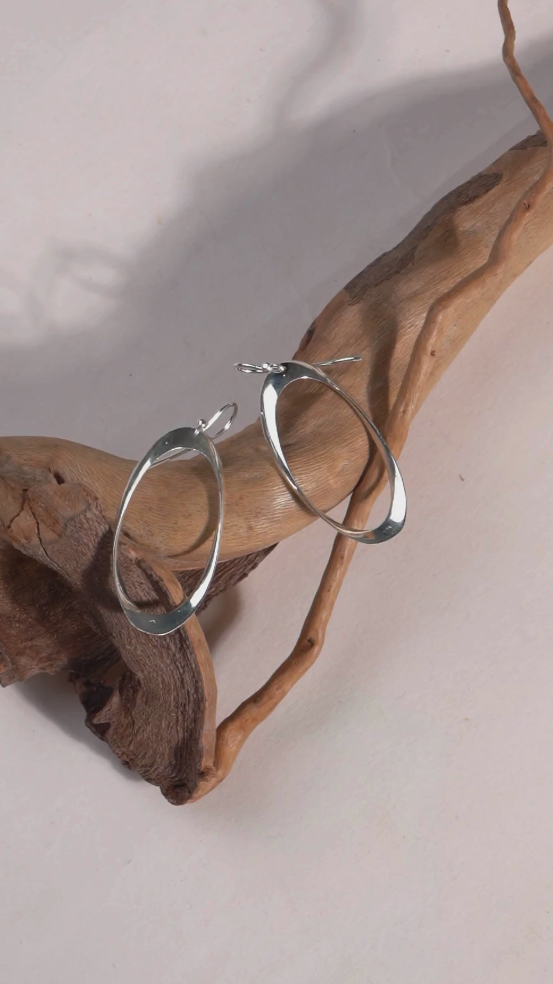 Handmade Sterling Silver Oval Hoop Earrings: Minimalist Dangle Jewelry, with free gift