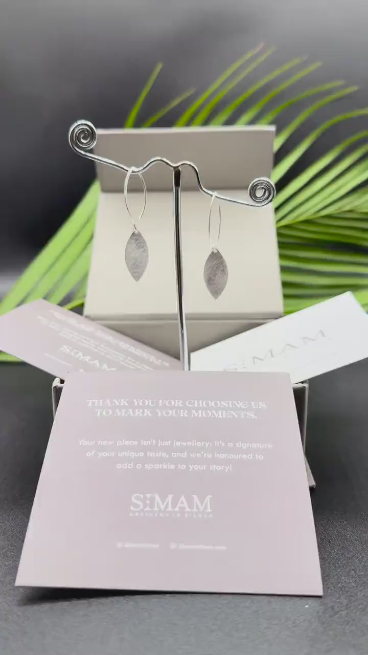 Textured Sterling Silver Leaf Earrings | Minimalist Dangle Jewelry