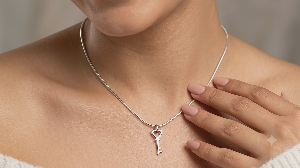 Sterling Silver Heart Key Necklace | Minimalist Key Pendant Jewelry | Dainty Gift for Her | Love Key Necklace | Christmas & Birthday Gift