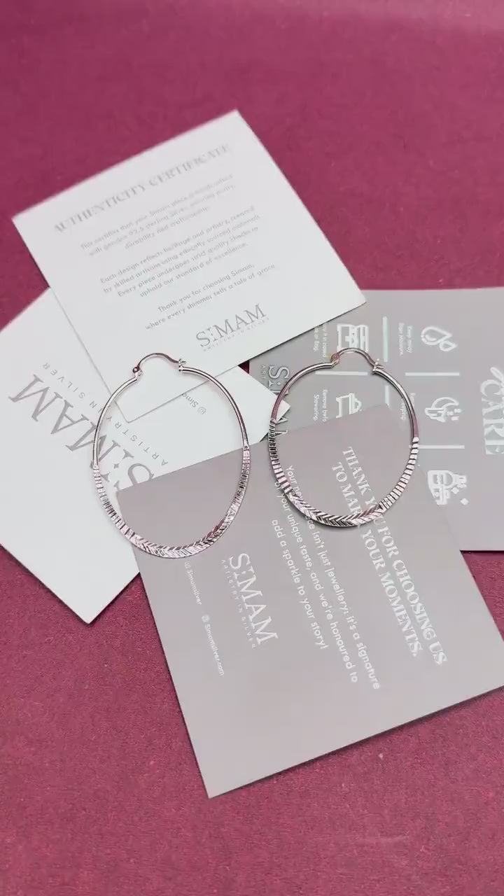 Textured Oval Hoop Earrings, Lightweight Sterling Silver Everyday Jewelry