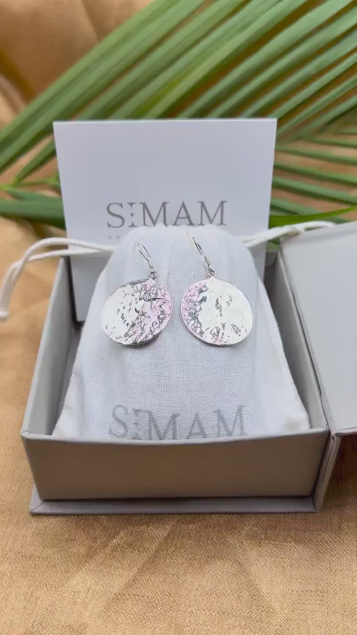 Textured Silver Circle Earrings | Minimalist Round Dangle Earrings | Hammered Disc Jewelry | Gift for Her