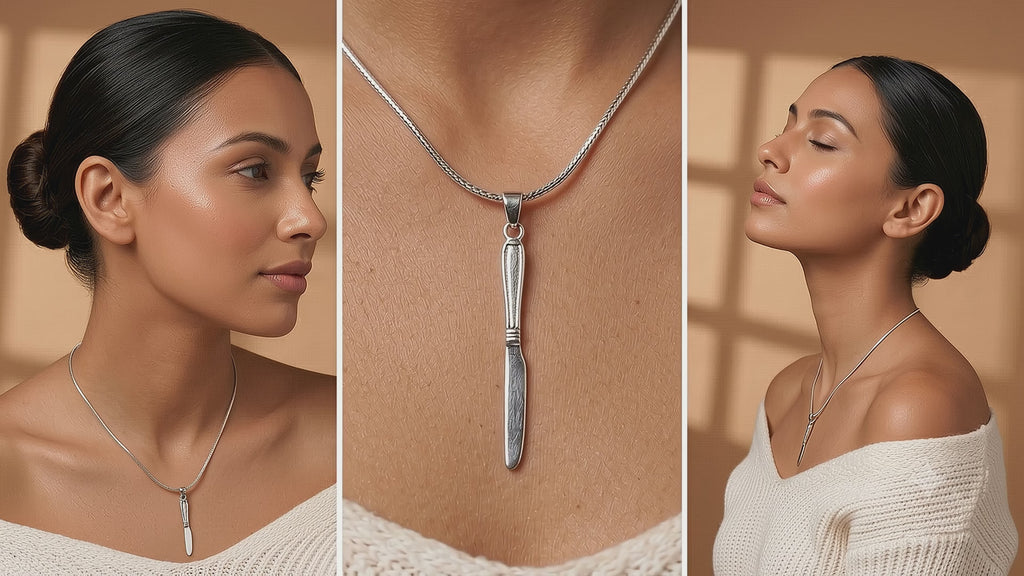 Knife Pendant Necklace & Dangle Earrings Set | Minimalist Silver Jewelry