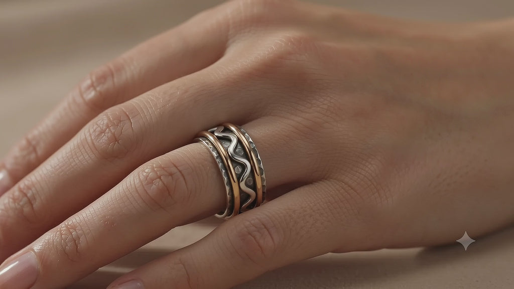 Elegant Mixed-Metal Spinner Ring | Sterling Silver, Gold & Rose Gold Fidget Ring | Anxiety Ring | Meditation Jewelry Gift A2