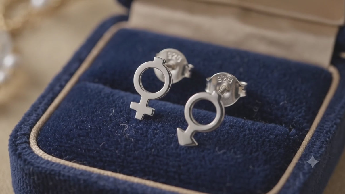 Sterling Silver Unisex Gender Symbol Stud Earrings – Minimalist Daily Wear Jewelry