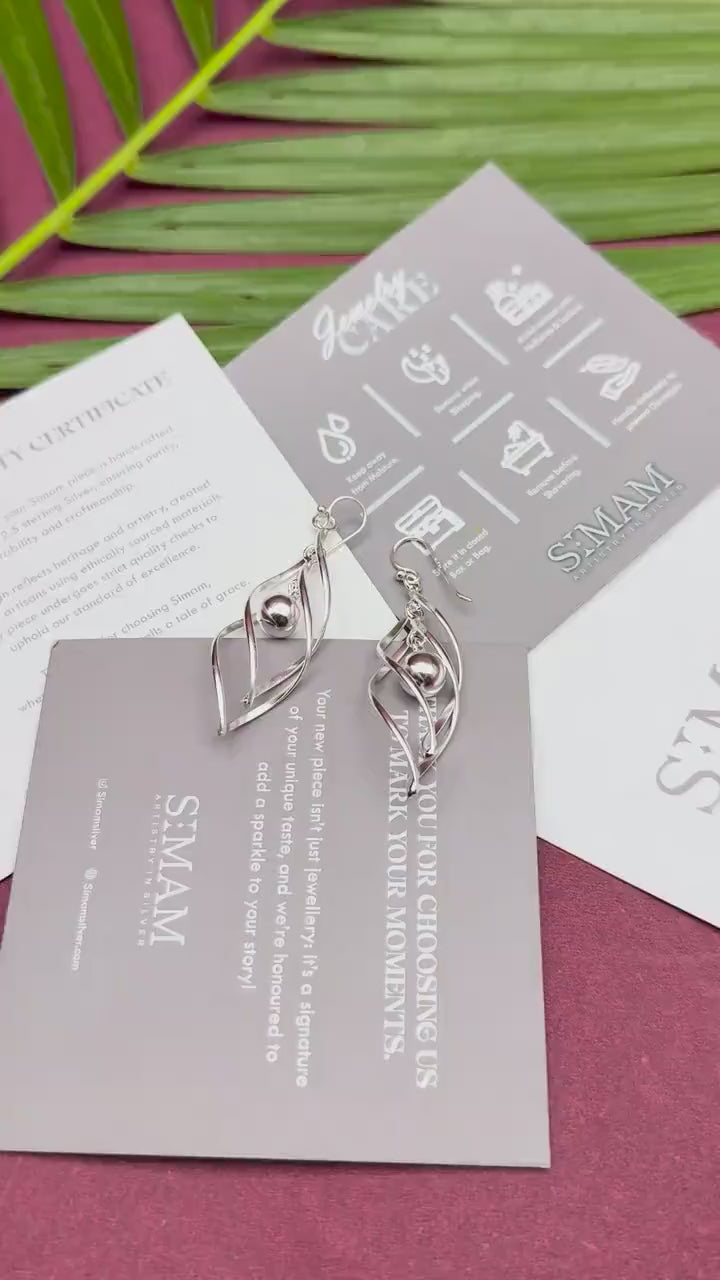 925 Sterling Silver Twisted Ball Dangle Earrings, Modern Spiral Drop Earrings, Minimalist Silver Earrings, silver Jewelry Gift for Her