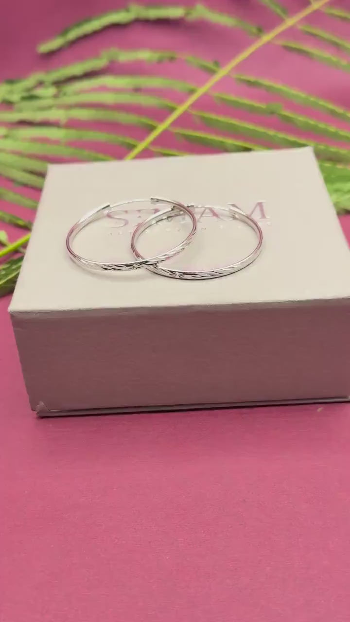 925 Sterling Silver Diamond Cut Hoop Earrings, Sparkly Faceted Minimalist Everyday Jewelry