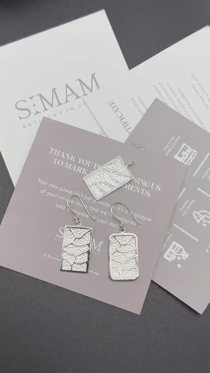 Sterling Silver Pendant Earring Set | Textured Rectangle Jewelry