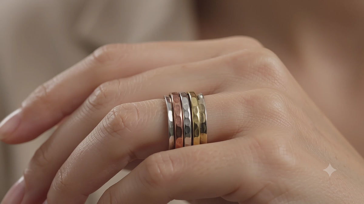 Handmade Sterling Silver Spinner Ring, Copper Brass Meditation Ring, Fidget Jewelry