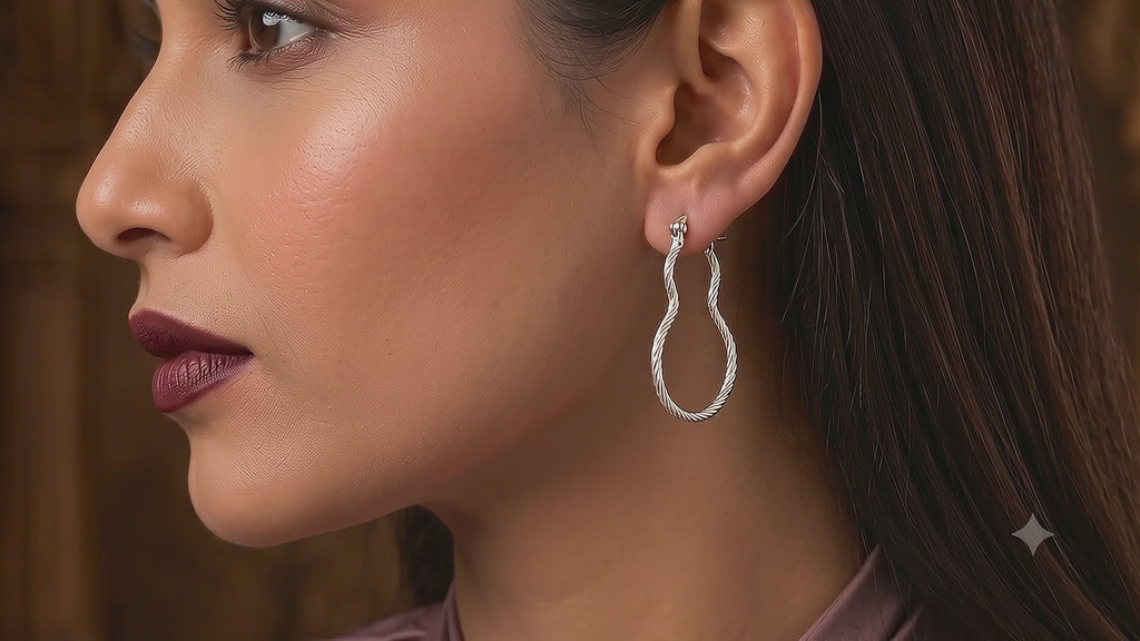 925 Sterling Silver Teardrop Hoop Earrings, Twisted Silver Hoops, Minimalist Earrings, Everyday Jewelry Gift for Her